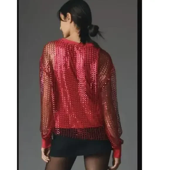 Raspberry Sequin Pilcro Anthropoloie Top XXS - Picture 10 of 10